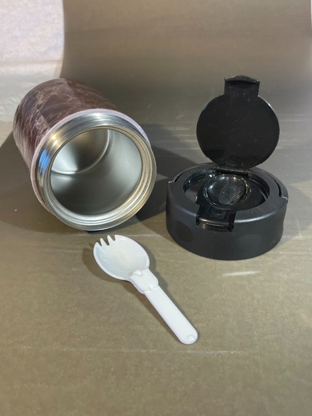 Manna Nomad 17 oz Thermos with Attached Spork Brown Marble Color (1470)